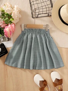 Girls Houndstooth Print Pleated Skirt - Black and White - View 2