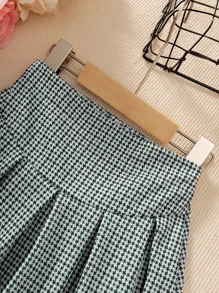 Girls Houndstooth Print Pleated Skirt - Black and White - View 3