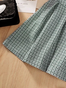 Girls Houndstooth Print Pleated Skirt - Black and White - View 5