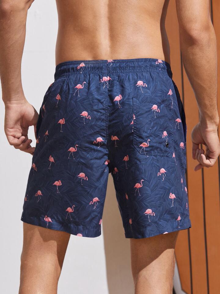 Manfinity Men Flamingo Print Drawstring Waist Swim Trunks SHEIN IN