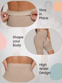 Lycra Sculpting Body Shape Tummy Control Butt Lift Shapewear Shorts - Apricot - View 3