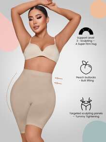 Lycra Sculpting Body Shape Tummy Control Butt Lift Shapewear Shorts - Apricot - View 6