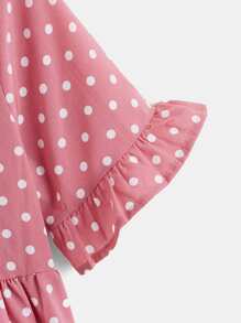SHEIN LUNE Polka Dot Print Flounce Sleeve Peplum Top - Dusty Pink - View 4