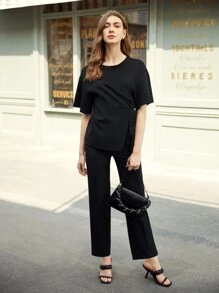 MOTF PREMIUM 垂墜圍裹上衣和長褲套裝 - 黑色 - 查看 1