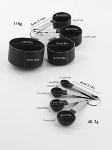 8 piezas de acero inoxidable Taza medidora & Set cuchara - Negro - Ver 6