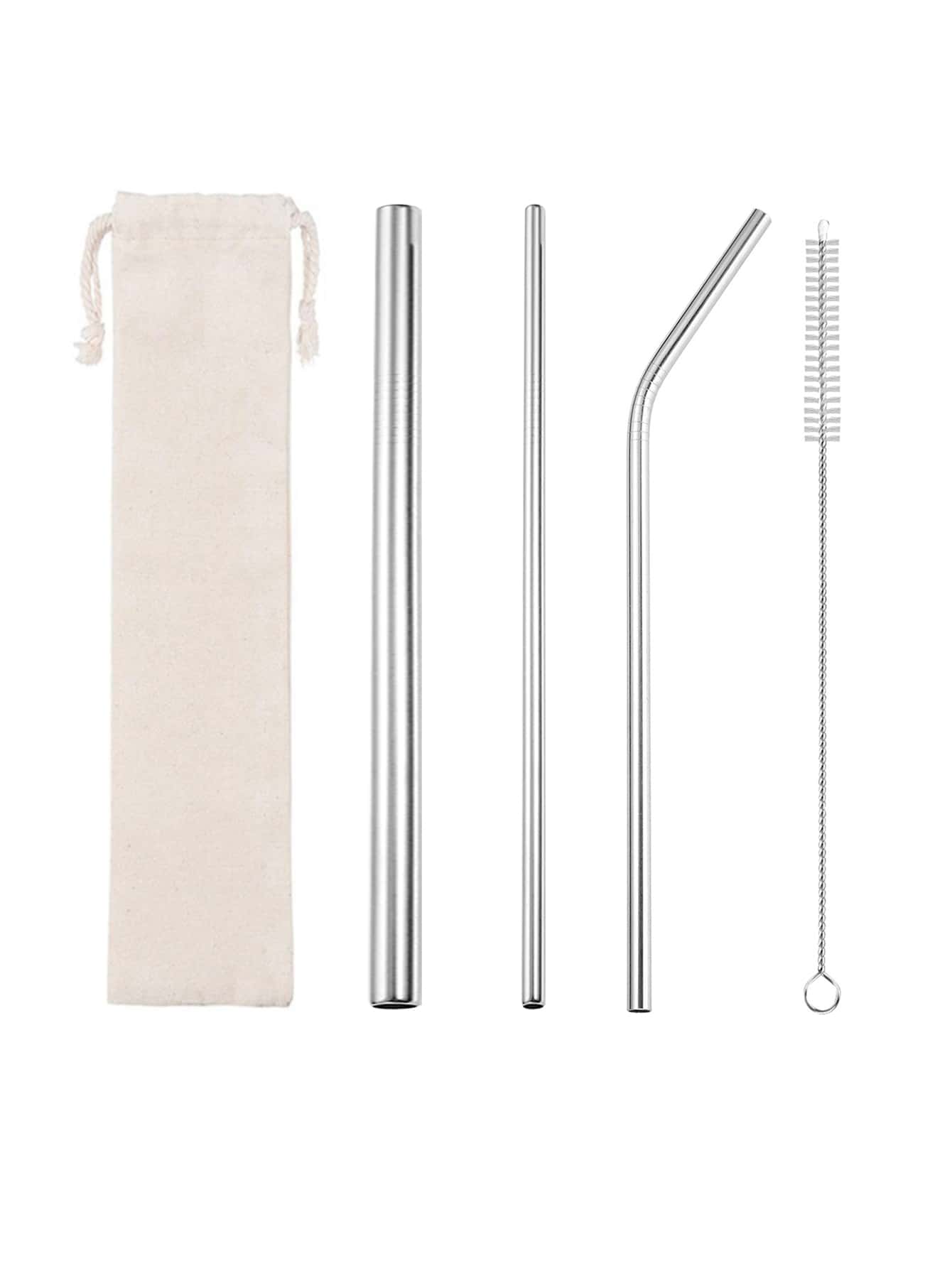 1 bộ ống hút bằng thép không gỉ, chổi vệ sinh ống hút, túi đựng, ống hút đơn giản dùng trong gia đình, ngoài trời, nhà bếp, quà tặng Giáng sinh, đồ dùng học tập - Bạc - Xem 1