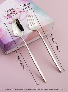 Valentine's Day Creative Silver Heart Rose Spoon And Fork Set For Home, Restaurant, Hotel, Multi-Purpose For Desserts, Ice Cream, Fruit, Cake, 2pcs School Supplies,Christmas Gift