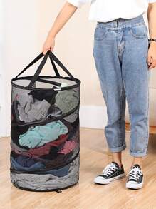 1 chiếc giỏ đựng đồ giặt bằng polyamide có thể gấp lại, giỏ đựng quần áo gia dụng màu đen hàng ngày, quần váy, giày dép, quần jean, bốt, giỏ đựng đồ giặt, giỏ đựng đồ phòng tắm, giỏ, giỏ đựng đồ, giỏ đựng đồ giặt có thể gấp lại - màu đen - Xem 3