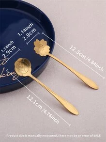 4 chiếc thìa hoa chạm khắc dùng cho trường học, quà tặng Giáng sinh - Vàng - Xem 2