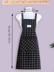 1 pieza Delantal con estampado de cuadros impermeable - Negro - Ver 2