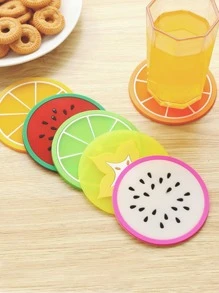 3 piezas posavasos redondos de colores aleatorios, posavasos de PVC antideslizante con forma de fruta creativa para el hogar - Multicolor - Ver 1