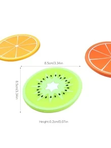 3 piezas posavasos redondos de colores aleatorios, posavasos de PVC antideslizante con forma de fruta creativa para el hogar - Multicolor - Ver 2