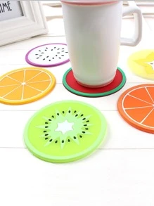 3 piezas posavasos redondos de colores aleatorios, posavasos de PVC antideslizante con forma de fruta creativa para el hogar - Multicolor - Ver 4