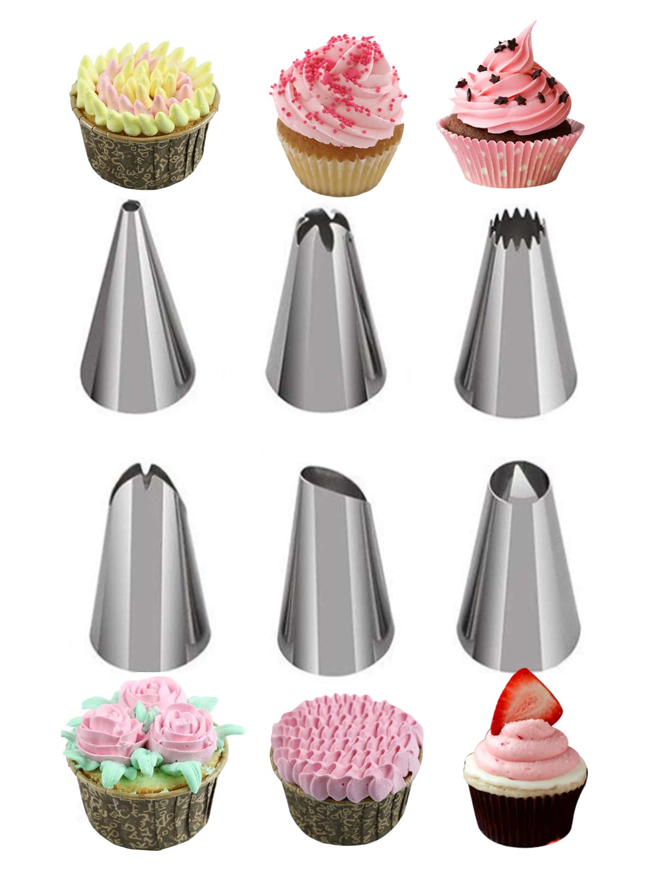 6pcs/set Stainless Steel Piping Nozzle, Silver Baking Cream Icing Tip, For Cake Decoration, Baking Supply - Silver - View 1
