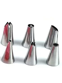 6pcs/set Stainless Steel Piping Nozzle, Silver Baking Cream Icing Tip, For Cake Decoration, Baking Supply - Silver - View 3