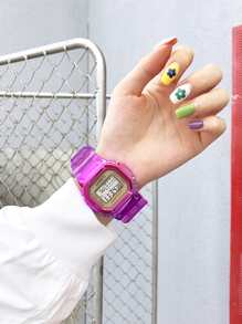 1pc Kids Purple PVC Strap Sporty Square Dial Digital Watch, For Daily Life - Purple - View 2