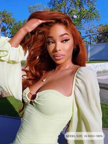 Transparent Lace Ginger Orange Body Wave 13 X 4 Lace Frontal Wigs #350 Copper Color Pre-Plucked Natural Hairline Lace Remy Hair Human Hair Top Quality Wigs For Women - S333 - View 3