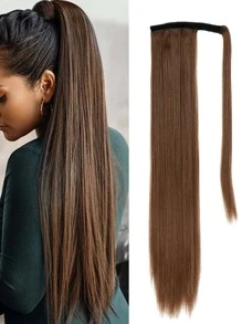 Long Straight Ponytail Synthetic Hair Extension - Brown - View 1