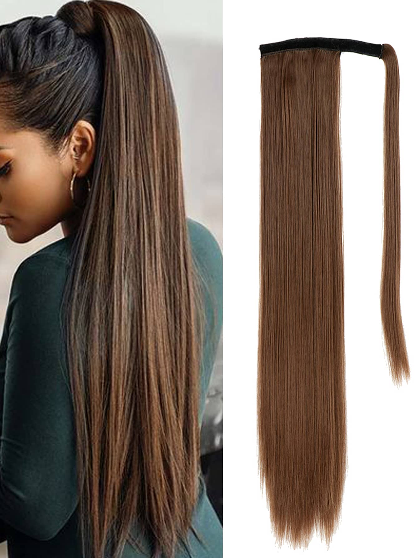 Long Straight Ponytail Synthetic Hair Extension - Brown - View 1