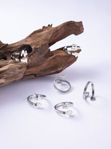 1pc Letter & Heart Decor Ring - Silver - View 2