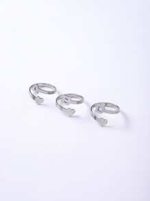 1pc Letter & Heart Decor Ring - Silver - View 3
