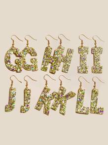 Sequin Decor Letter Drop Earrings - Multicolor - View 4