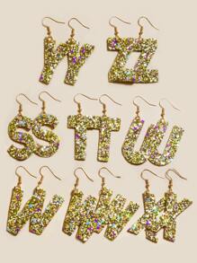 Sequin Decor Letter Drop Earrings - Multicolor - View 5
