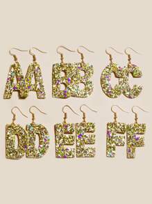 Sequin Decor Letter Drop Earrings - Multicolor - View 6