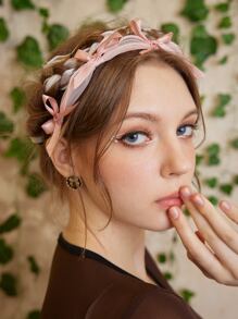 ROMWE Kawaii 蝴蝶結裝飾髮箍 - 粉色 - 查看 7