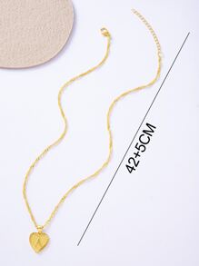 字母設計心形吊墜項鍊 - 金黃色 - 查看 3