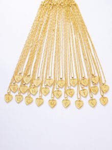 字母設計心形吊墜項鍊 - 金黃色 - 查看 5