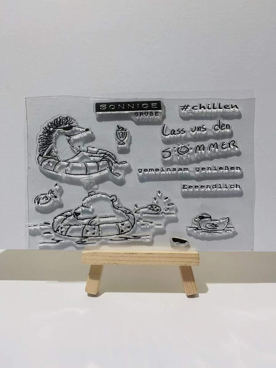 1入組卡通和字母圖形矩形印章可愛多用途印章適合DIY工藝品 - 無色 - 查看 1