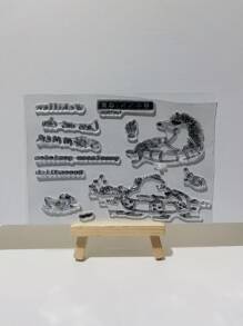 1入組卡通和字母圖形矩形印章可愛多用途印章適合DIY工藝品 - 無色 - 查看 2