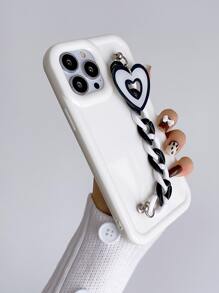 素色手機殼帶愛心裝飾手繩 - 白色 - 查看 2