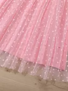 SHEIN Tween Girl Figure Graphic Ruffle Trim Tee & Mesh Overlay Skirt - Multicolor - View 5