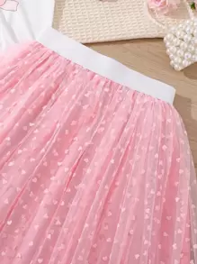 SHEIN Tween Girl Figure Graphic Ruffle Trim Tee & Mesh Overlay Skirt - Multicolor - View 6