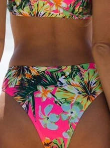 SHEIN Swim Tropical Print Bikini Bottom - Multicolor - View 2