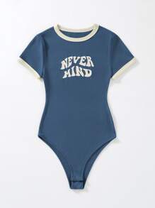 Lunelith SHEIN Lunessa Body con estampado de slogan unido en contraste