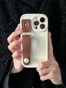 Solid Phone Case With PU Wrist Strap Compatible With iPhone 15/15Pro/15Plus/15Promax - Multicolor - View 2