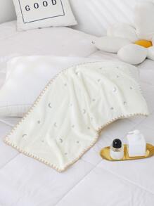 1 件刺绣月亮和星星印花吸水浴巾或面巾，柔软白色毛巾，适用于浴室家居浴室装饰 - 白色 - 查看 4