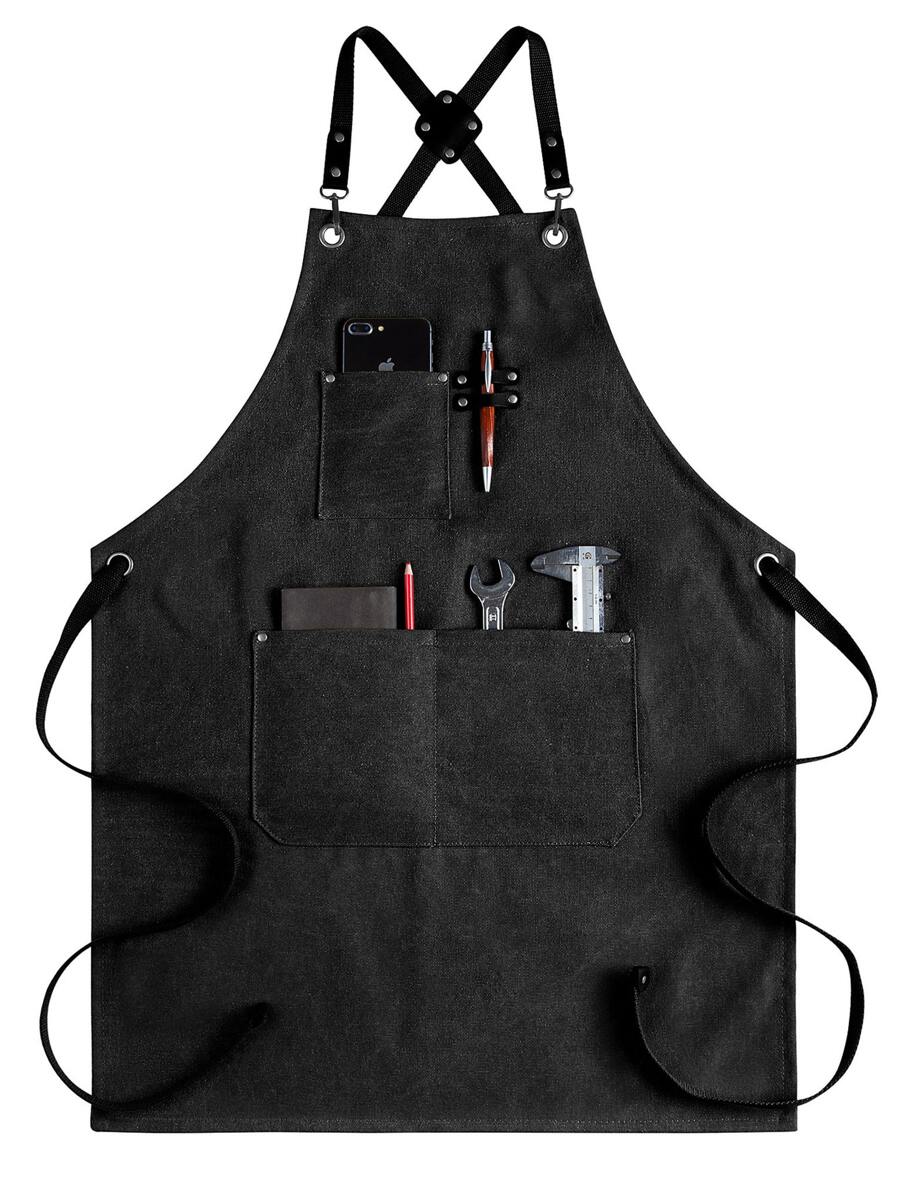 1 pieza Delantal negro múltiple a capas a prueba de aceite poliéster hornear en la cocina para cocina - Negro - Ver 1