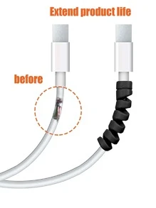 12 件螺旋硅胶 USB 线缆保护器，高柔韧性电线保护器，适用于充电器/线缆/鼠标，兼容所有手机/电脑，黑色/灰色线缆整理器 - 彩色 - 查看 4