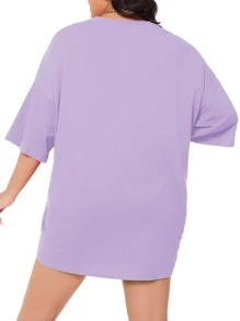 SHEIN EZwear 大碼貓印花落肩T恤 - 紫丁香色 - 查看 2