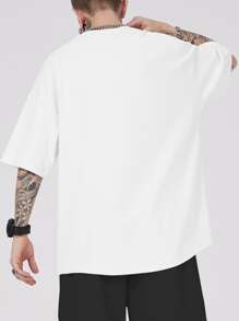 ROMWE MEN Guys Butterfly & Letter Graphic Drop Shoulder Tee - White - View 8