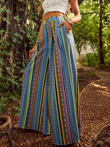 S BETRO Geo Print Slant Pocket Wide Leg Trousers - Multicolor - View 5