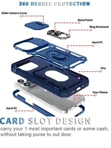 Tương thích với Ốp lưng iPhone dành cho nam Tương thích với iPhone 16 mới 3 trong 1 có cửa sổ trượt, Ốp lưng điện thoại có nam châm và giá đỡ, Thiết kế tối giản, Bộ ốp lưng điện thoại đầy đủ, Tương thích với iPhone 11/12/13/14/15 Pro Max, S23 Ultra, S24 Ultra, Tương thích với Oppo, Tương thích với Vivo, Tương thích với Redmi Note 11/12 Pro Chống nước Chống sốc Chống rơi Chống trầy xước - Màu xanh lam - Xem 6