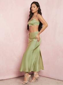 SHEIN BAE Solid Crop Cami Top & Mermaid Hem Skirt Set