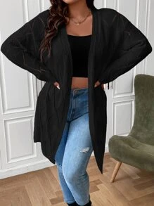 SHEIN Franclia 大码落肩开衫 - 黑色 - 查看 1