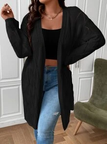 SHEIN Franclia 大码落肩开衫 - 黑色 - 查看 3