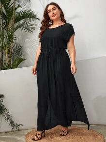 SHEIN Swim Curve Cộng với kích thước bìa Thắt nút Tách cao màu trơn - màu đen - Xem 5